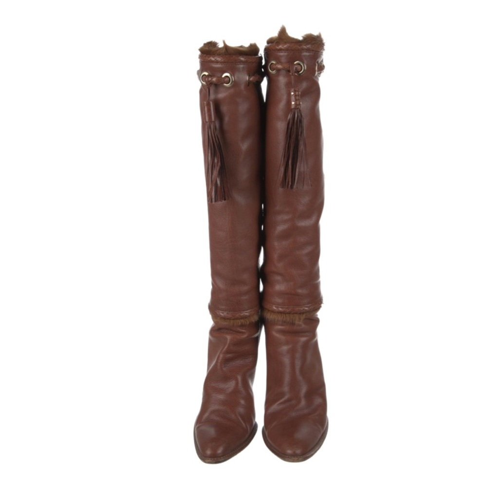 Yves Saint Laurent Brown Leather Knee High Boots size 7 - Picture 3 of 5